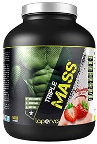 Lapera Mass Gainer Triple Mass Weight Gainer Protein Powder, Muscle Growth And Body Fuel With 1316 Kcal Vitamin &amp; Minerals Strawberry Milk Shake, 6.1 Lb