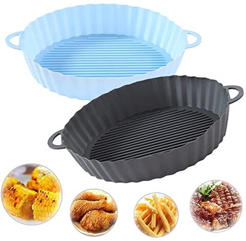 Generic Air Fryer Silicone Pot, 2Pcs Air Fryer Silicone Liners Round Food Safe Reusable Non-Stick Easy Cleaning Basket For Oven, Replacement For Parchment Liner Paper