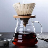 
Glass Coffee Dripper, V60 Pour Over Coffee Dripper With Bamboo Wood Base, Slow Brewing Accessories for Home Cafe Restaurants