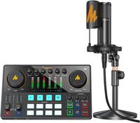 Maono Caster AME2A All-In-One Podcast Equipment Audio Interface Bundle With XLR Condenser Microphone For Recording, Streaming, Voice Over, Youtube, PC, Guitar, Black