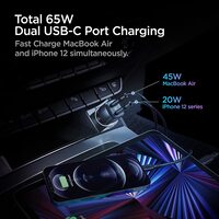 Spigen USB C Car Charger, 65W Dual Port Car Charger Fast Charge (PD 3.0 Charging 45W + 20W), Type C Car Adapter for iPhone 13 Pro Max 13 Mini 12 MacBook Air iPad Pro Galaxy S22 Ultra Plus S21 Note 20
