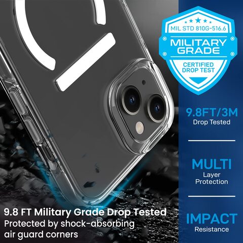 Remson Mag-X Magnetic Hybrid Protective Clear Case Military Grade Protection Compatible For iPhone 14 - Clear