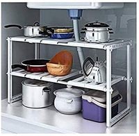Generic 2 Tiers Expandable Kitchen Storage Multi-Functional Rack Adjustable Stainless Steel Under Sink Organizer Storage Shelf Cabinet