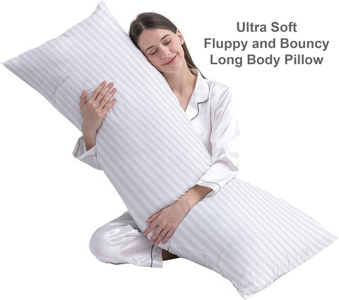 KLUB LINEN  Long Body Pillow 1pc, Fabric: 100% Polyester 85 GSM Microfiber 1 cm Stripe Super Soft, Filling: 1300 gm Hollow Fiber Comfort, Breathable &amp; Ultra Soft Size: 45 x 120 cm, Color: Lilac