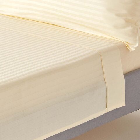 CottonHub Beige 3 Pcs Set Bed Sheet 260x280cm with 2 Pillow Cases, 300TC Satin Stripe 100% Cotton