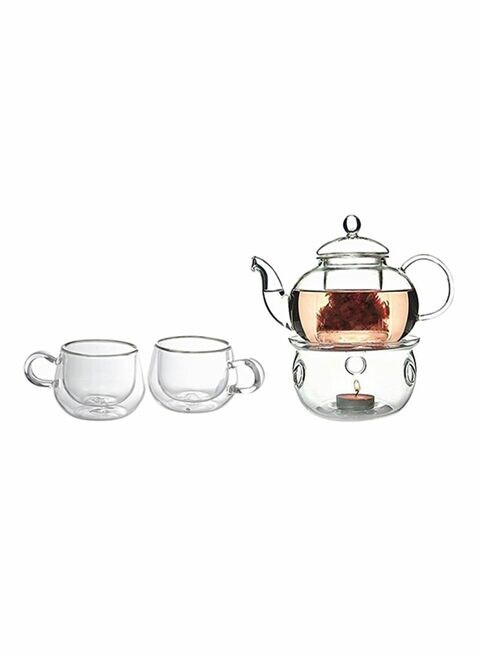 Lihan 2-Piece heat resistant Glass Tea and coffee 80ml Cup with teapot  Clear 800ml candle warmer set