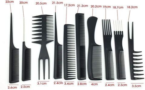 Generic 10Pcs Black Pro Salon Hair Styling Hairdressing Plastic Barbers Brush Combs Set