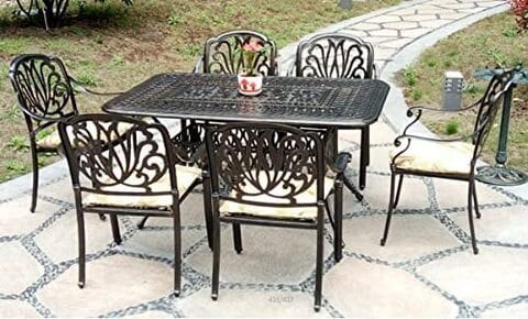 Yulan 7 Piece Outdoor Cast Aluminum Patio Dining Set, Conversation Furniture Set For Patio Deck Garden With 1 Rectangular Table, 6 Chairs -337
