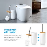 Mimelon 6-pcs Bathroom Accessory Set, Bamboo White Bathroom Set Includes Toothbrush Cup &amp; Holder, Soap Dispenser, Soap Dish, Durable Toilet Brush With Holder - Modern Trash Can