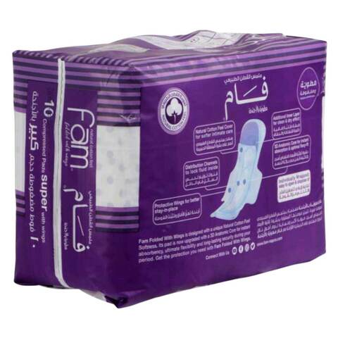 Fam Classic With Wing Natural Cotton Feel Maxi Thick Super Sanitary Pads 10 Pieces