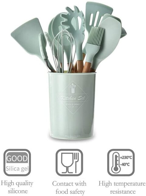 Silicone Kitchen Utensil Set 11pcs Natural Acacia Wooden Kitchen Utensils  Silicone Kitchen Utensils Set Cooking Utensils Set