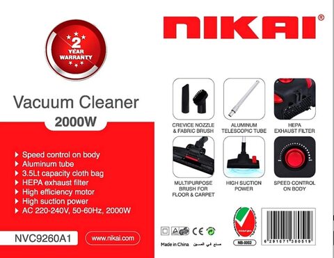 Nikai Vacuum Cleaner, 1600W - NVC9260A