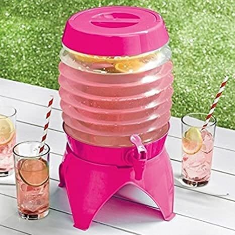 Collapsible Beverage Dispenser With Spigot, Lemonade Juice Drink Dispensers for Parties, Stackable Water Jug Dispenser With Stand,for Outdoor Parties (Pink)