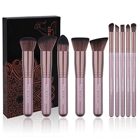 اشتري Makeup Brush Set Qivange 10Pcs Kabuki Brush Dense Soft Synthetic Liquid Foundation Face Blending Makeup Brushes Kit with Box for Christmas Halloween Birthday في الامارات