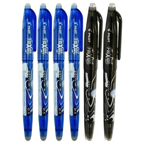 Pilot Frixion Needle Point Gel ink Ball Pen Blue and Black 0.5mm 6 PCS