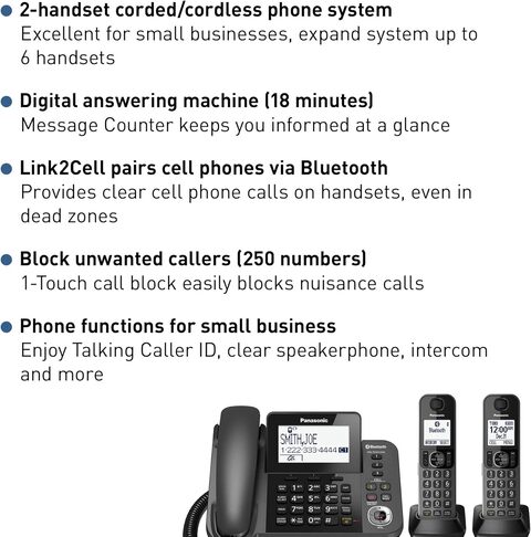 Panasonic Link2Cell Corded Phone System with 2 Corded Handsets