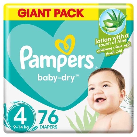 Pampers Baby-Dry Taped Diapers With Aloe Vera Lotion  Size 4 (9-14kg) 76 Diapers