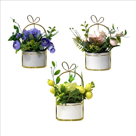 Aiwanto Flower vase Decorative Flower With Vase  Tabletop Decoration  Home Decor Piece(3Pcs)