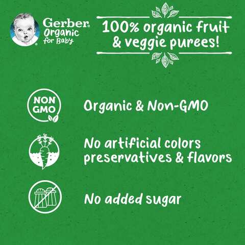 Gerber Organic Apple Banana Blueberry Blackberry Puree Green 90g