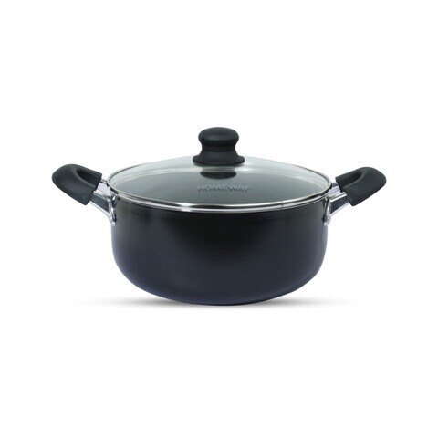 Homeway 28cm Non-Stick Coated Cooking Pot With Heat Resistant Handles And A Stainless Steel Lid, 3 Layer Non-Stick Coating, 3mm Thick Material, Induction Friendly - HW252