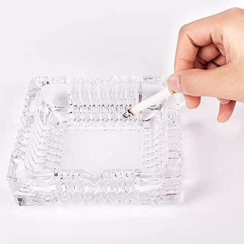 
Ashtray , Large Glass Ashtray for cigarette cigar , Clear Crystal Ash trays Outdoor Glass Spuare Ashtrays(L-16.5*W-16.5*3CM)