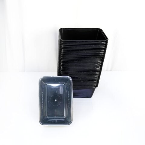 COSMOPLAST MICROWAVE CONTAINER RECTANGLE WITH LID 1000ML BLACK 50PCS