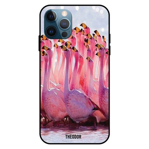 Theodor Apple iPhone 12 Pro 6.1 Inch Case Flamingoes Flexible Silicone Cover