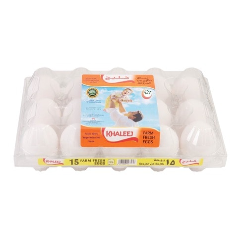 Khaleej Farm Fresh Medium White Eggs 15 PCS