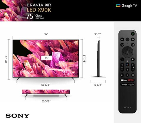 Sony 75 Inch 4K Ultra HD TV X90K Series: BRAVIA XR Full Array LED Smart Google TV With Dolby Vision HDR And Exclusive Features For The Playstation 5 XR75X90K 2022 Model, Black