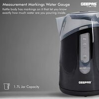 Geepas 1.7L Cordless Electric Kettle | Safety Lock, Boil Dry Protection &amp; Auto Shut Off Feature | Fast Boil &amp; Ease To Clean | Ideal For Hot Water, Tea &amp; Coffee Maker | 2200W - 2 Year Warranty