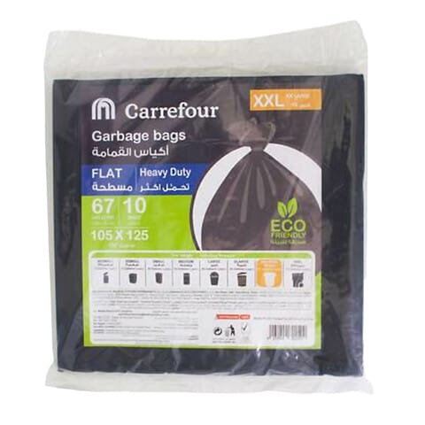 Carrefour 67 Gallon Flat Heavy Duty XXL Black 10 Garbage Bags