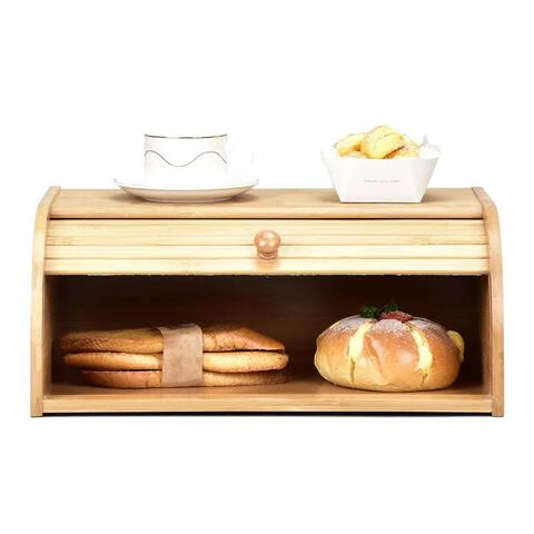 Lihan - Bamboo Wooden Bread Box Brown With Cover Clean And Sanitory 16X30X40Centimeter