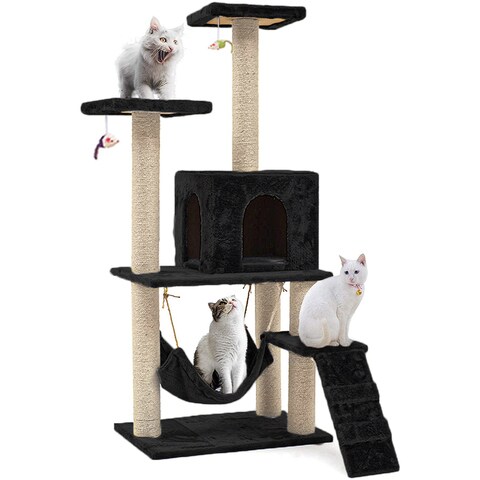 Buy Doreen 4.1ft (125cm) Cat Tree Tower Cat Tree House Cat Tree Condo Furniture Scratch Post for Kittens Pet House Play Wood Rattan Pet Supplies with Versatile Safe Bed Easy to Assemgbly (black)(GC2320A) in UAE