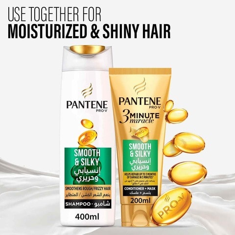 Pantene Pro-V Smooth &amp; Silky 3 Minute Miracle Conditioner 200ml + Shampoo 400ml