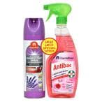 اشتري Carrefour All Purpose Disinfectant Spray Lavender 450ml With Antibac Disinfectant Cleaner Kitchen Rose 500ml في الامارات