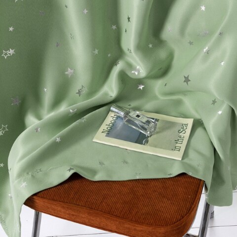 DEALS FOR LESS - Window Curtains Green Color, Small Stars Foil Design.