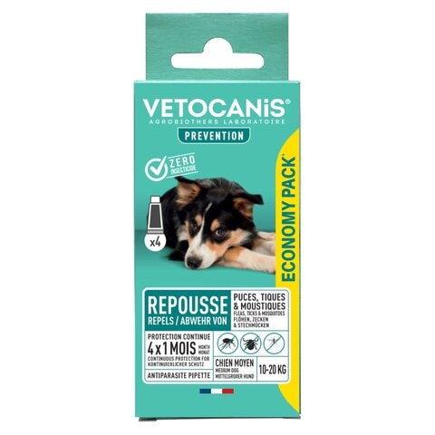 Vetocanis Flea Tick And Mosquito Repellent For Medium Dog 4 Pipettes Clear
