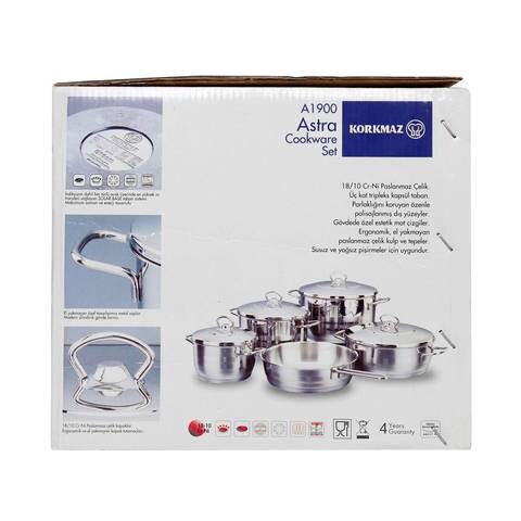 Cookware set, stainless steel, 11 pieces, Astra - Korkmaz