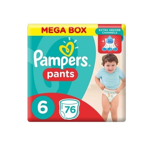 Pampers Baby-Dry Pants diapers, Size 6, &gt;16 kg, With Stretchy Sides for Better Fit, 76 Baby Dia