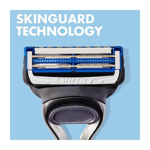 Gillette Skinguard Sensitive Razor Handle With 2 Blades Silver 3 PCS
