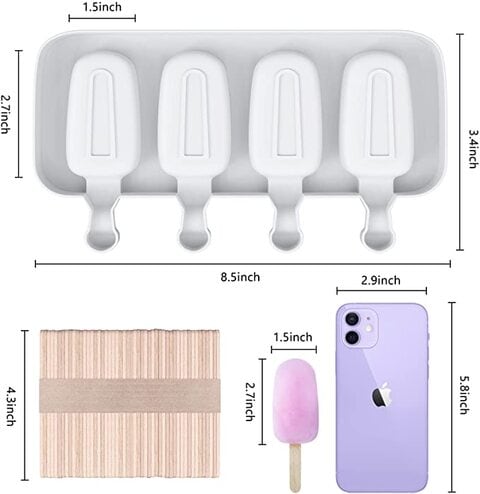 AtrauX Popsicle Molds (Set of 2), Ice Pop Molds Silicone 4 Cavities Ice Cream Mold Oval Cake Pop Mold with 50 Wooden Sticks for DIY Popsicle