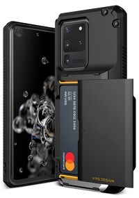 VRS Design Damda Glide PRO designed for Samsung Galaxy S20 ULTRA case/cover [Semi Automatic] slider door Credit card holder Slot wallet [4 cards] - Black