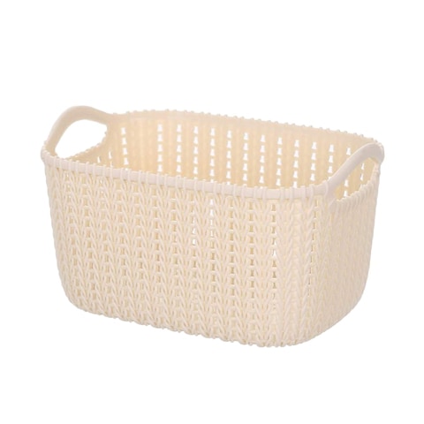 Aiwanto - Home Storage Basket, Bathroom Weaving Rattan Plastic Storage Baskets Bins Organizer with Handles, Set of 2 (Beige)