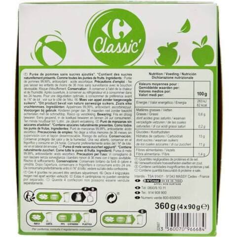 Carrefour Classic Apple Compote 90g Pack of 4