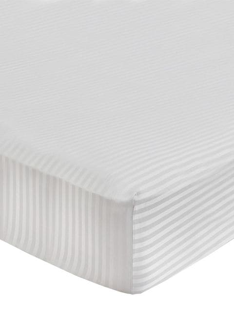 Generic - Hotel Linen Fitted Striped Bed Sheet Cotton White King 200x200x30 cm