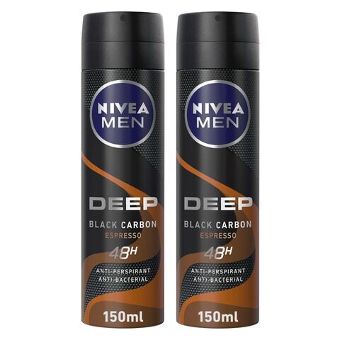 Buy NIVEA MEN Antiperspirant Spray for Men 48h Protection DEEP Black Carbon Antibacterial Espresso Scent 150ml Pack of 2 in UAE