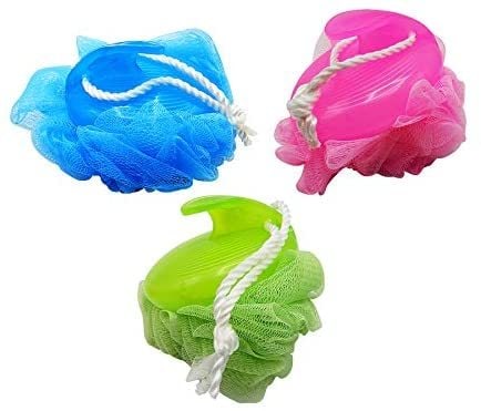 Very Strong and Beautiful Bathing Loofah with Palm Sized Handle, Body Scrubber/Bathing Sponge, (Assorted Colours) (Pack of 1 Unit).