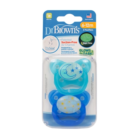 Dr. Brown&#39;s Prevent Glow In The Dark Pacifier, Stage 2 * 6-12M - Blue
