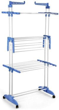 PEony 2 Poll Jumbo 3 Layer Clothes Hanger Rack, Cloth Drying Stand (Blue)