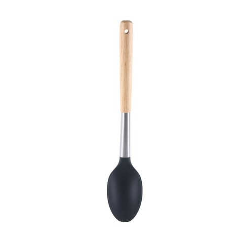 Vague Silicone Grey Silicone Solid Spoon with Oak Wood Handle